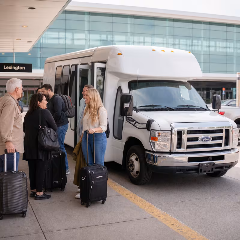 Black Mercedes Sprinter van staged for an Lexington Airport Transportation group
