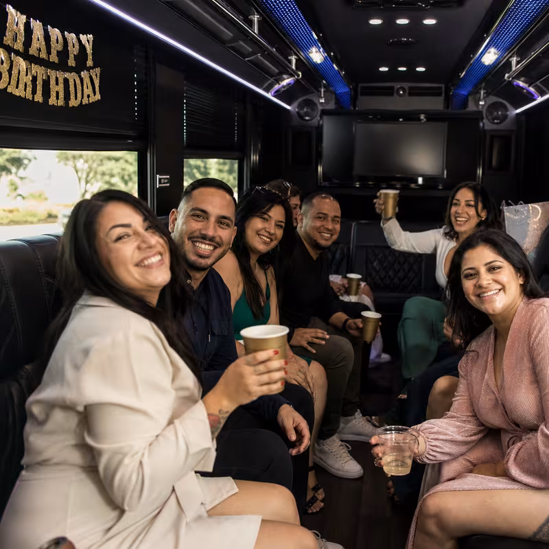 Black Mercedes Sprinter van staged for an Lexington Birthday Transportation group