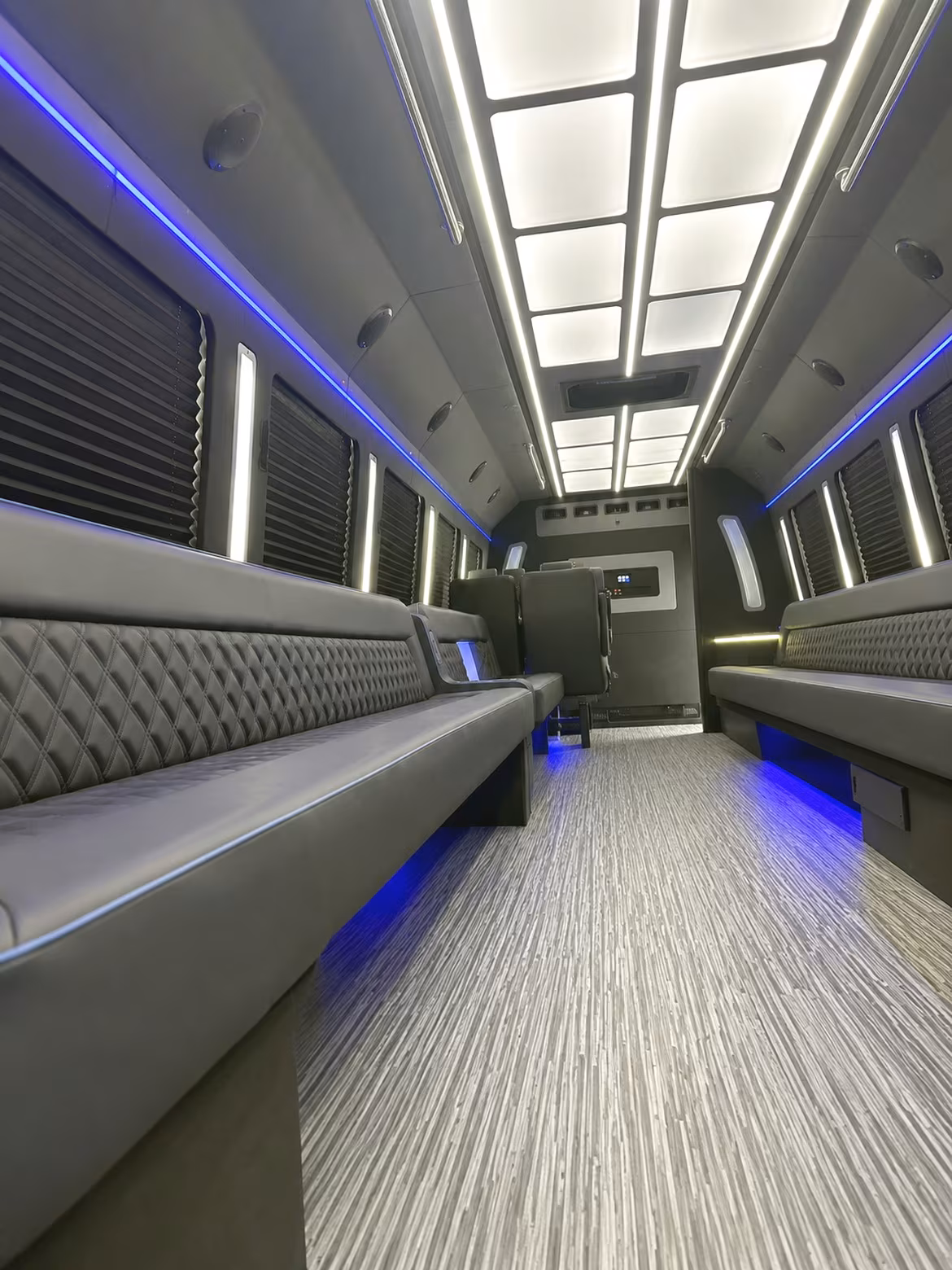 Interior of a party bus rental serving Lexington