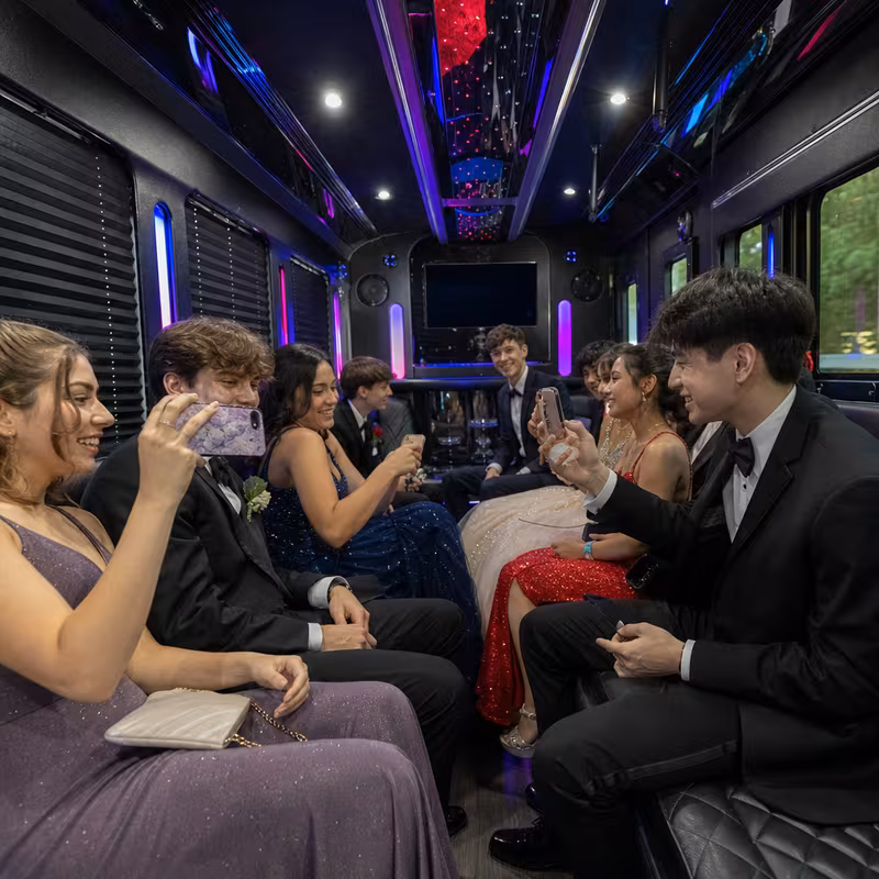 Black Mercedes Sprinter van staged for an Lexington Prom & Homecoming Transportation group