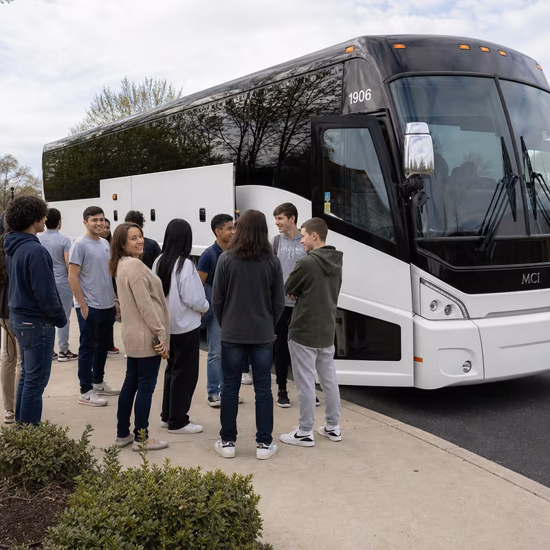 Black Mercedes Sprinter van staged for an Lexington School Transportation group