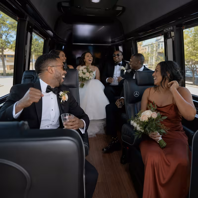 Black Mercedes Sprinter van staged for an Lexington Wedding Transportation group